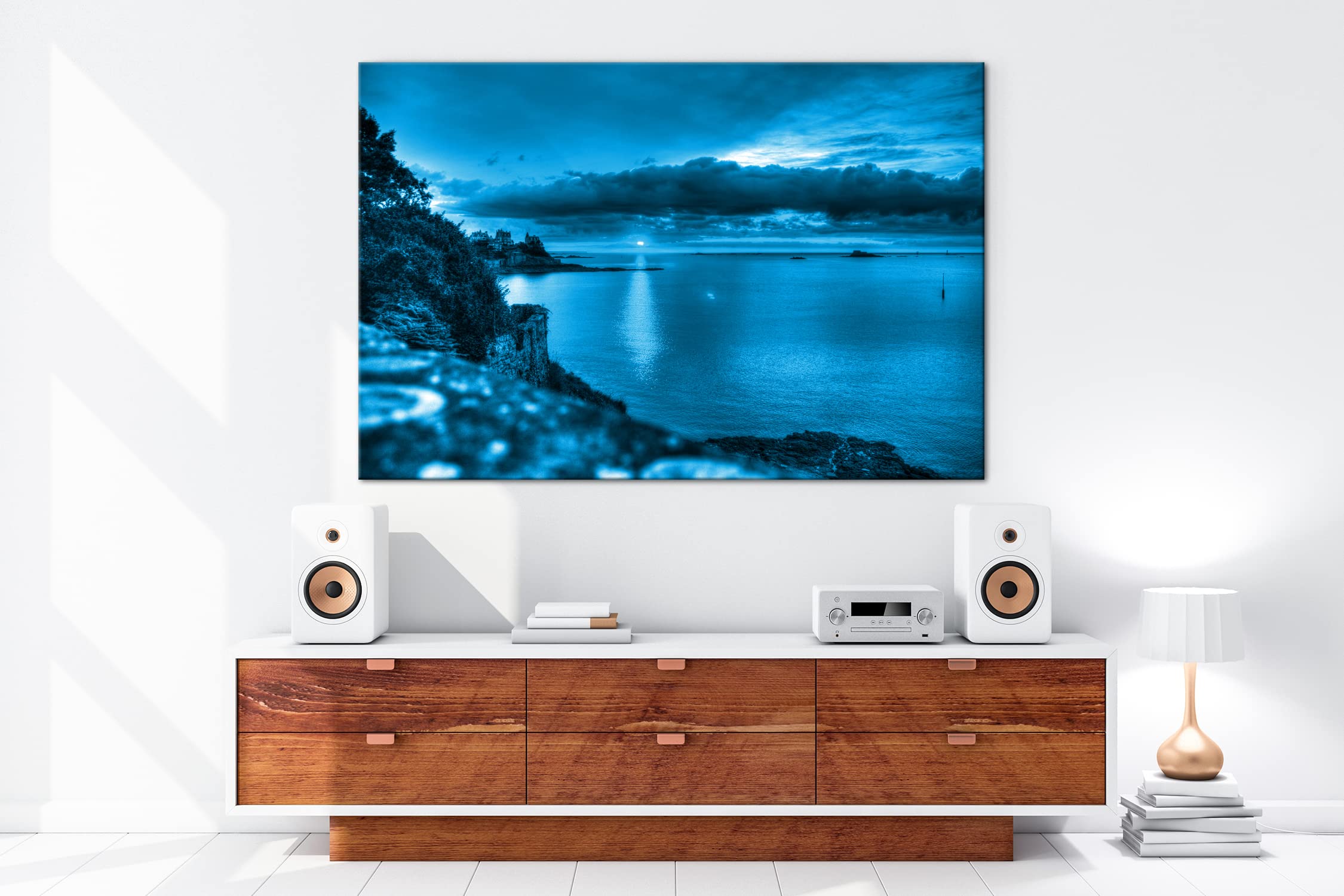 Ravissant coucher de soleil à Bretagne effet : dessin sur toile montée sur châssis en bois véritable de haute qualité Impression numérique avec cadre, pas de poster ou de panneaux., Toile, 100x70