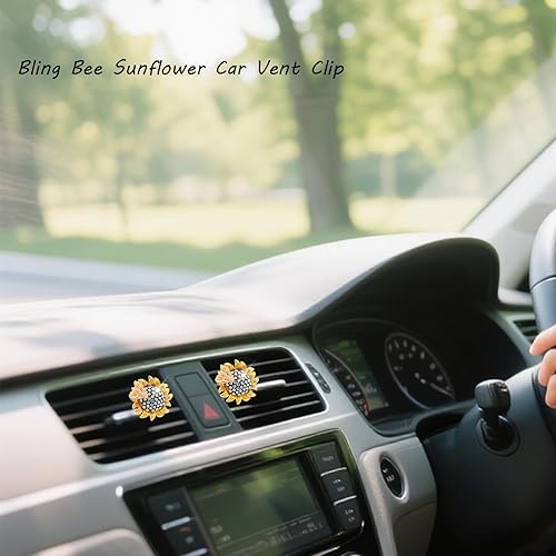 Miniatura 4 de Accesorios para auto con girasol, clips móviles de abeja y flor para ambientador de aire del coche, decoraciones brillantes para ventilación de aire