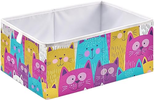 Miniatura 2 de Kigai Lindos cubos de almacenamiento para gatos, 11 x 11 x 11 pulgadas, cesta de almacenamiento plegable grande de tela, organizador de