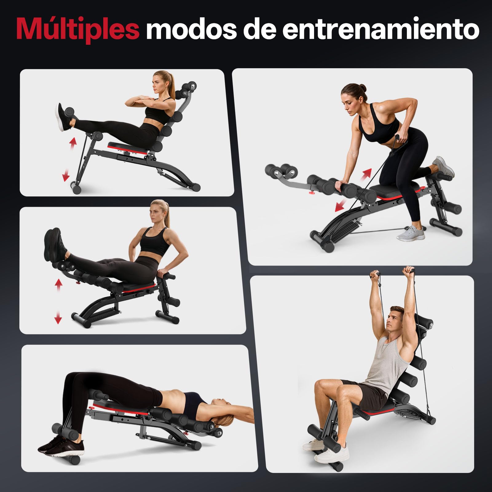 PASYOU Máquina Abdominal con Bandas Resistentes, Entrenador Abdominal Plegable Multifuncional Ajustable, Banco de Ejercicio 135 kg para Gimnasio Casa, Silla Ejercicio Cuerpo Completo