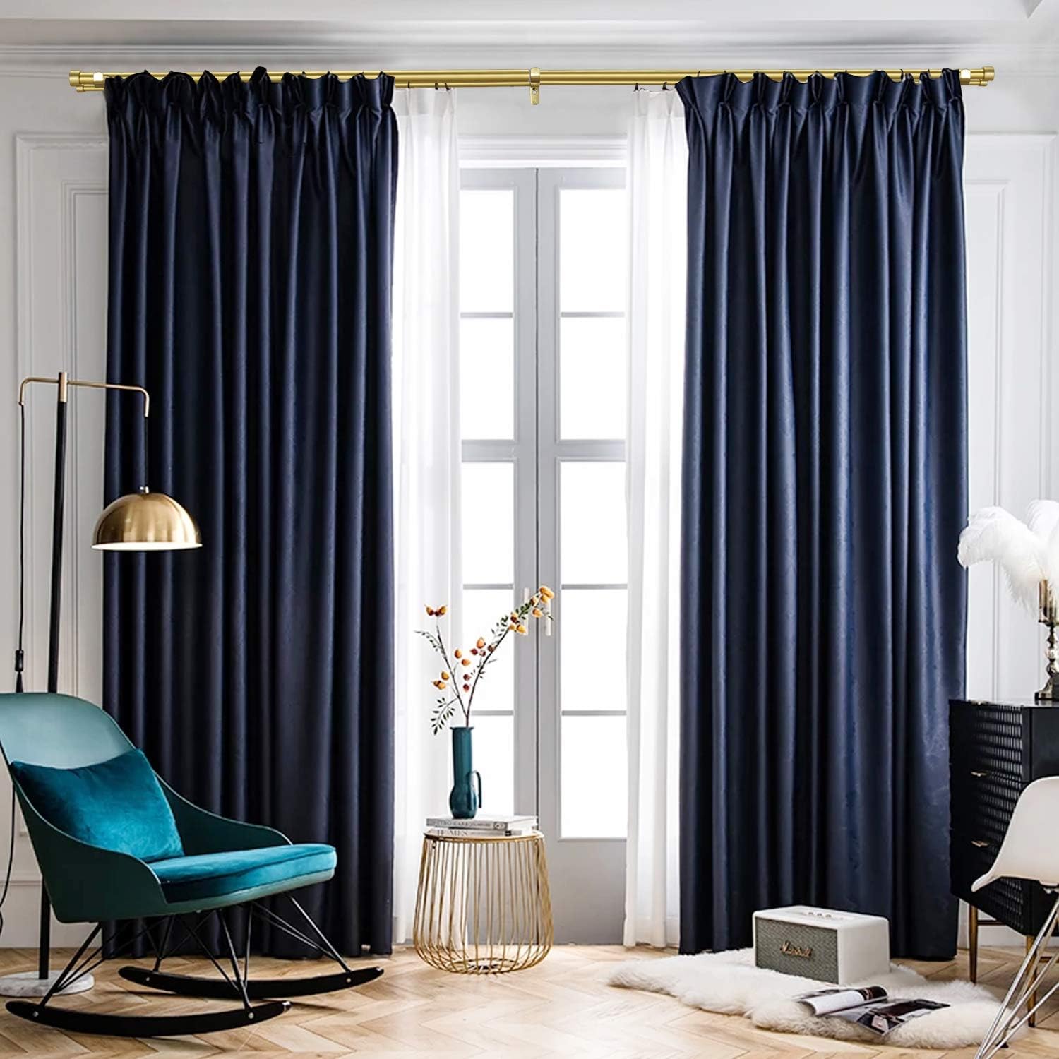 Double Curtain Rods for Windows,1-Inches Front and 3/4 Inches Back Metal Brass Window Curtain Rod,36-72 Inches Adjustable Drapery Rod with Premium Aluminum Finials : Home & Kitchen