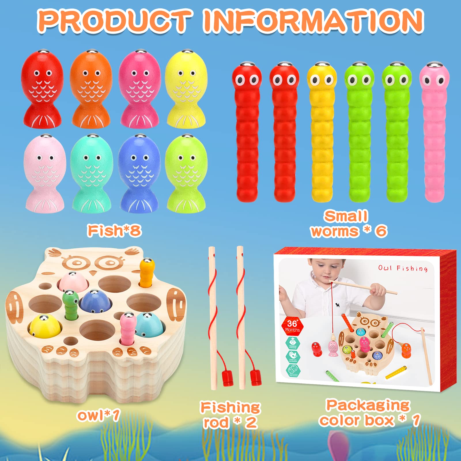 Jouet Enfant 2 Ans, Jeux Montessori 2 Ans, Jouets en Bois Jeu de pêche, Jeu de Peche Magnetique, Enfant en Bois Educatif Jouet, Jeux Enfants Cadeau 2-5 Ans - 2