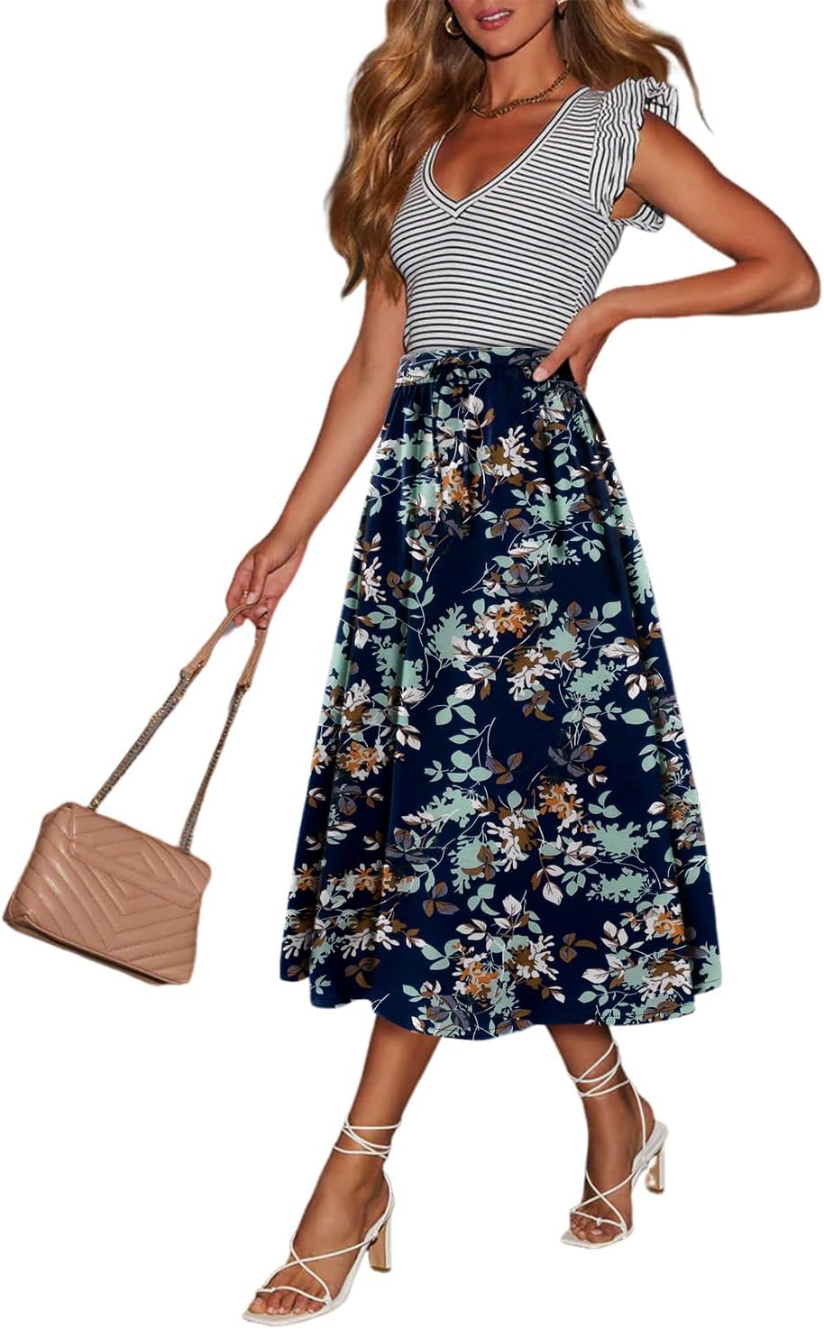 Magritta Women's Print Midi Skirt with Pocket Elastic High Waist 2026 Trendy A-Line Bohe Leopardr Swing Skirts for Women - Image 6