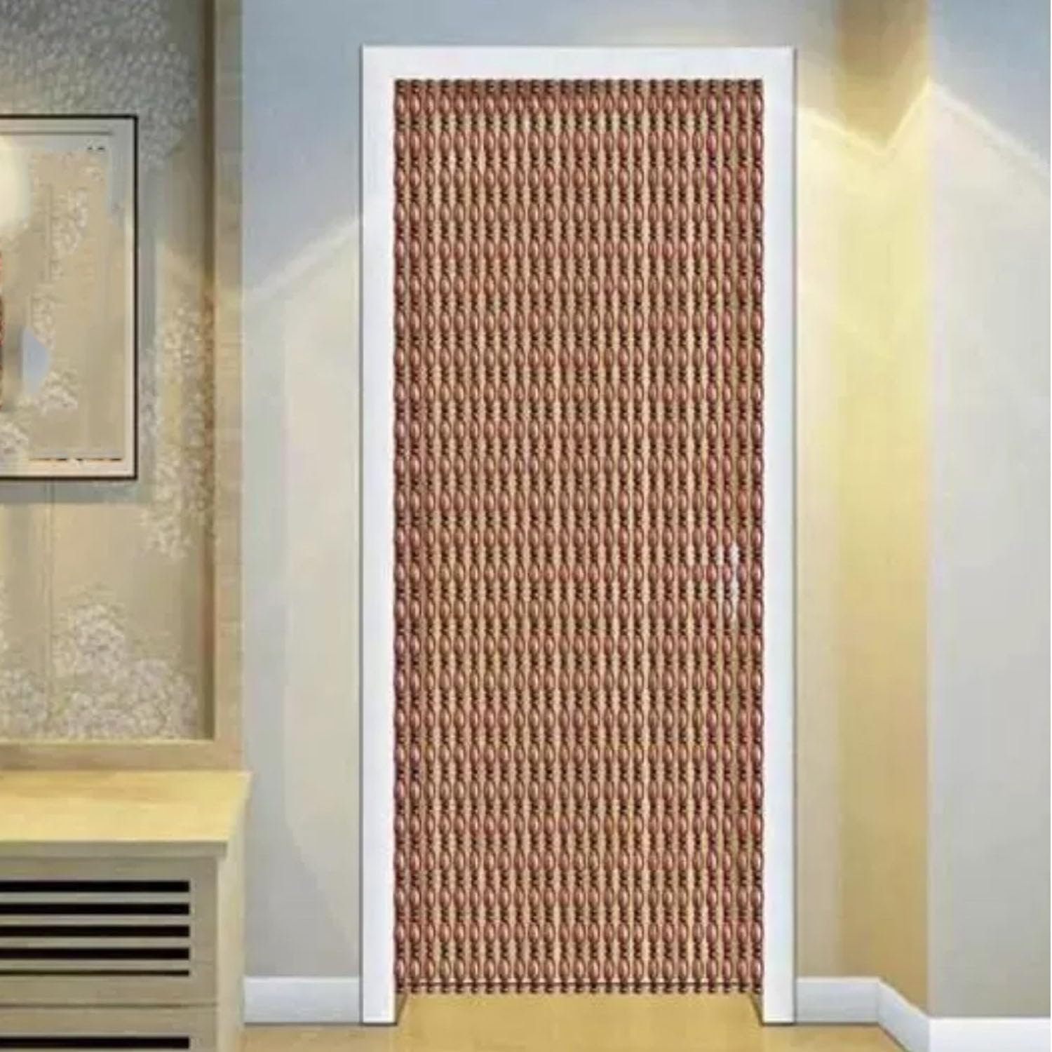 Rideaux de Perles en Bois Naturel,Rideaux de Porte en Perles,Séparateur de Pièce,Rideaux Anti Mouche Suspendue,Rideaux en Perles Brins Faits À La Main,Personnalisable (35 strands 70cm x 190cm)