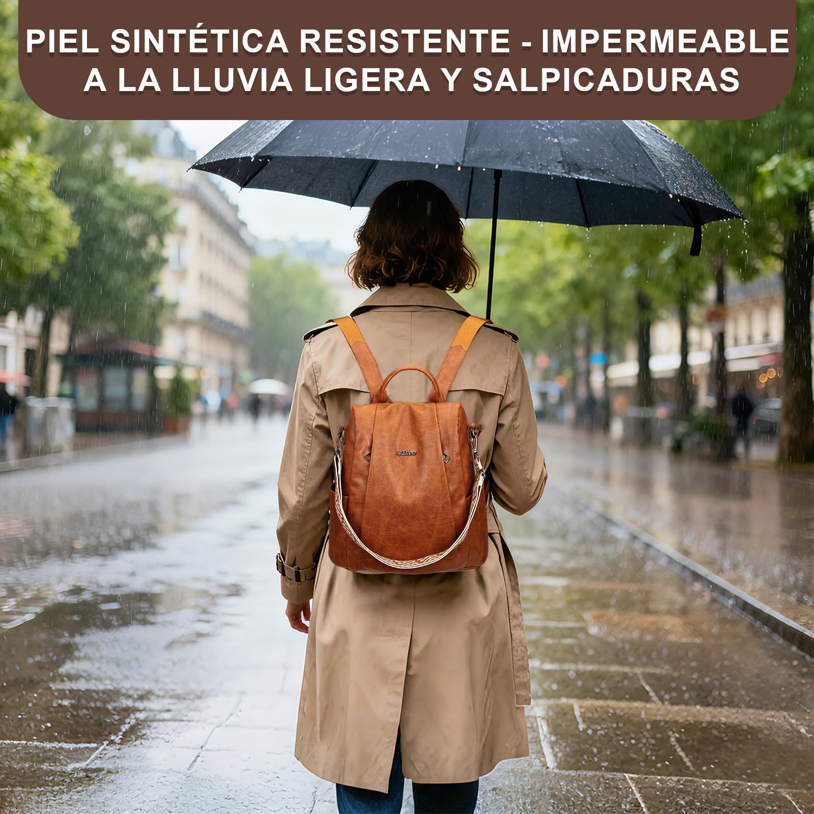 Eshow Mochila Antirrobo Mujer con Neceser Pequeño, Bolso Impermeable de Cuero PU, se Puede como Bandolera o de Mano para Trabajo Viaje Universidad Escuela y Compras