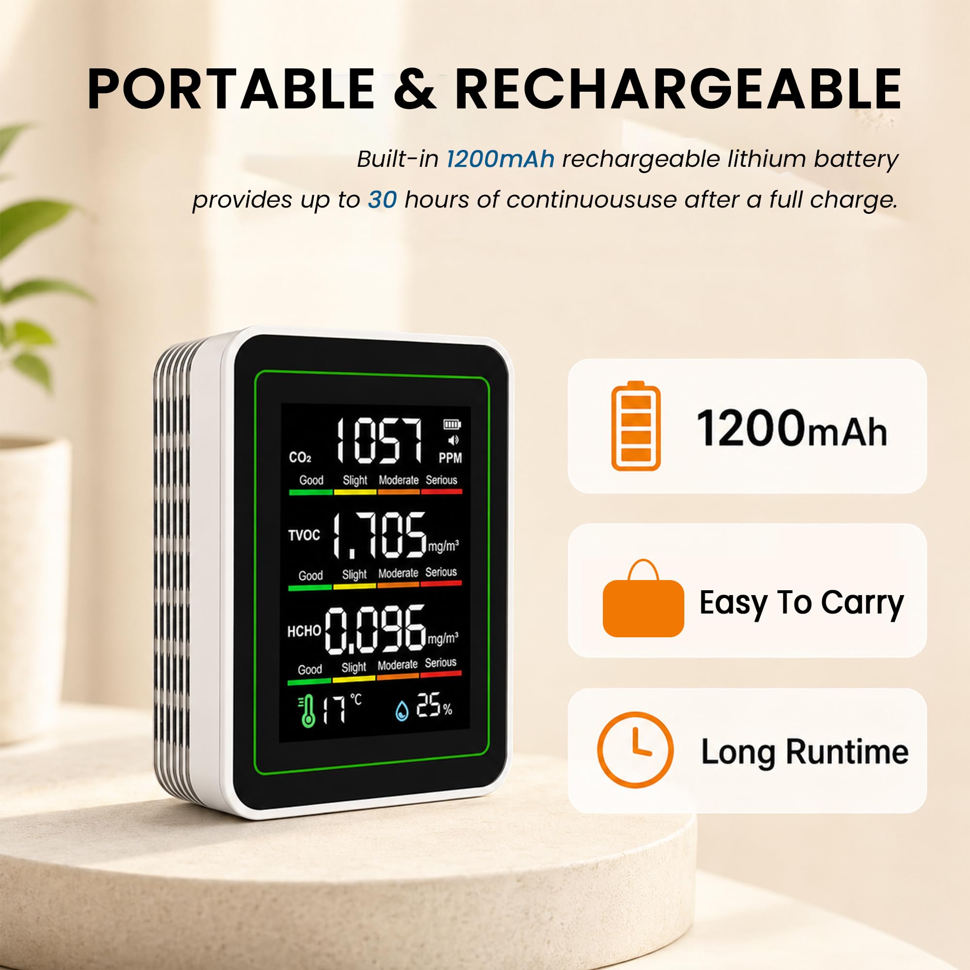 8-in-1 Indoor Air Quality Monitor, CO2 TVOC HCHO Temperature Humidity Meter — Amazon image 3