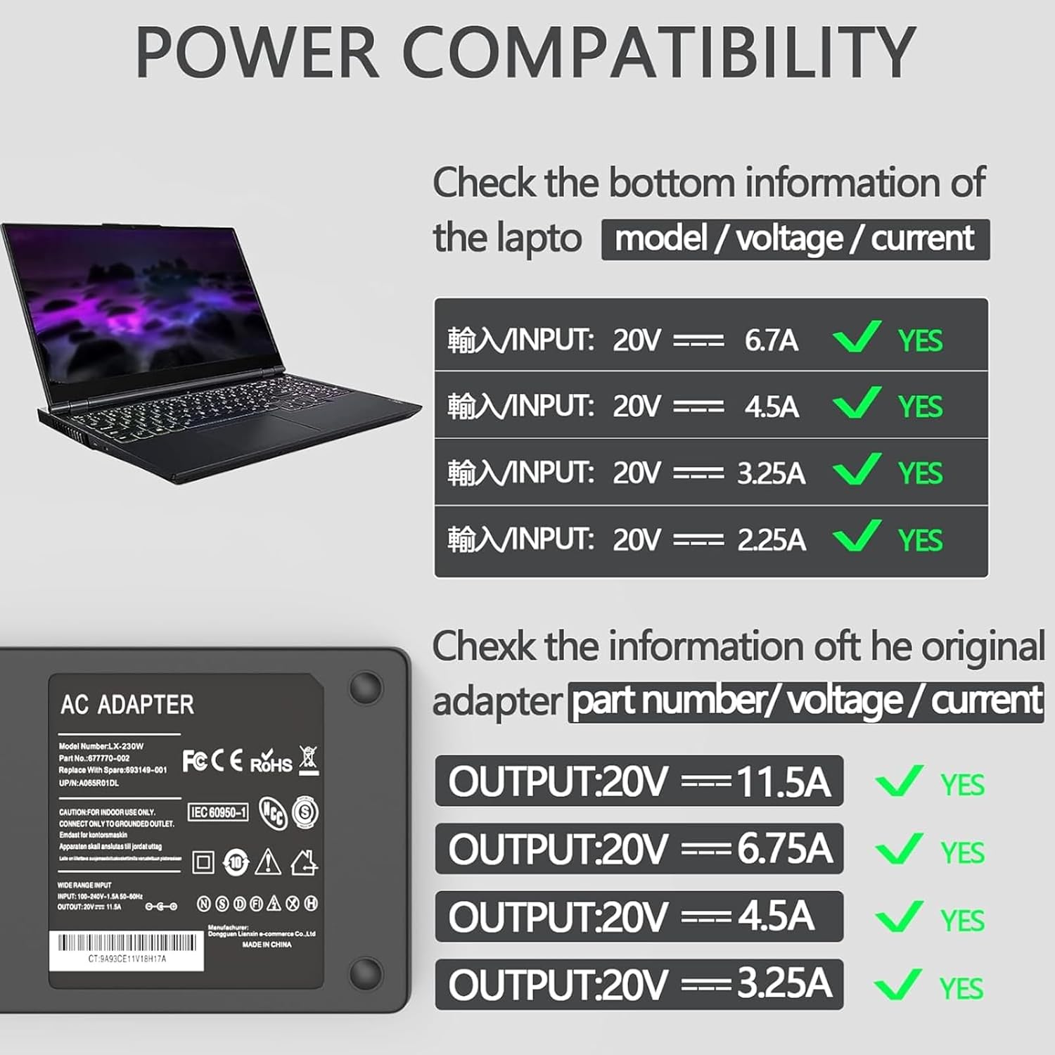 230W Laptop Charger Compatible with Lenovo Legion 5 7 5P C7 S7 Y540 Y545 Y740 Y730 Y900 Y910 Y920 Y7000 Thinkpad P1 P73 P53 P72 P52 P71 P51 P70 Power Adapter image 3 of 7 B0CGZK9623