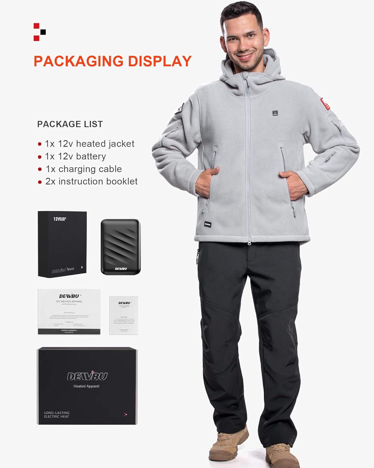 DEWBU Heated Jacket Polar Fleece with 12V Battery Pack Soft Fleece Electric Heating Hoodie for Men - Image 6