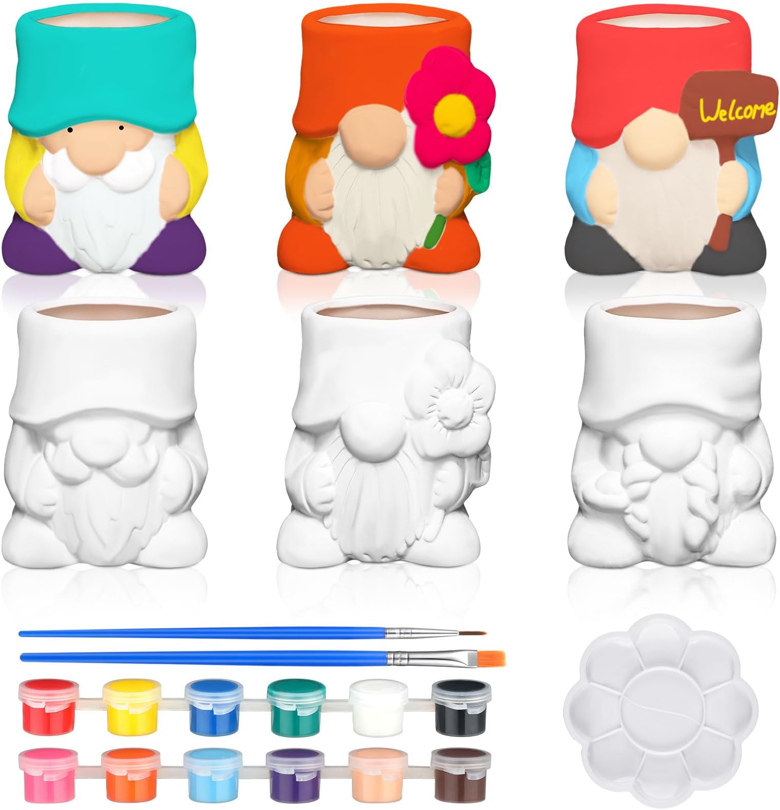 Amazon.com: Beeveer 6 Sets Paint Your Own Gnomes Succulent Planter Cute ...