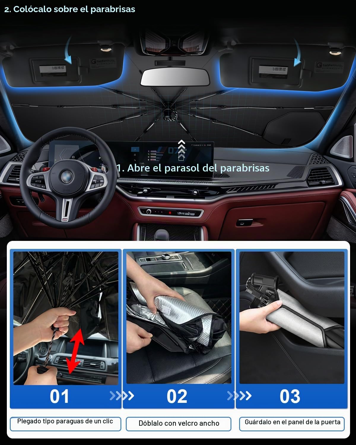 SHAOHAO Compatible con BMW X5 G05 /X6 G06/X7 G07 2018-2026 Parasol para Coche Parasol Fácil Almacenamiento Cordón de tracción Protección UV Protección Solar Accesorios