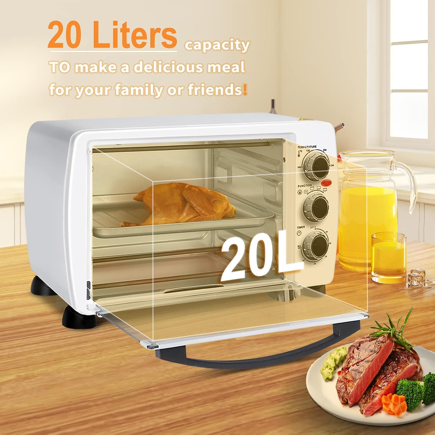 WOLTU Horno Eléctrico de Sobremesa 1400W 20 litros Horno 43x32x28 cm  Temperatura hasta 250ºc Horno Tostador Mini Multifunción Blanco BF09ws :  Amazon.es: Hogar y cocina