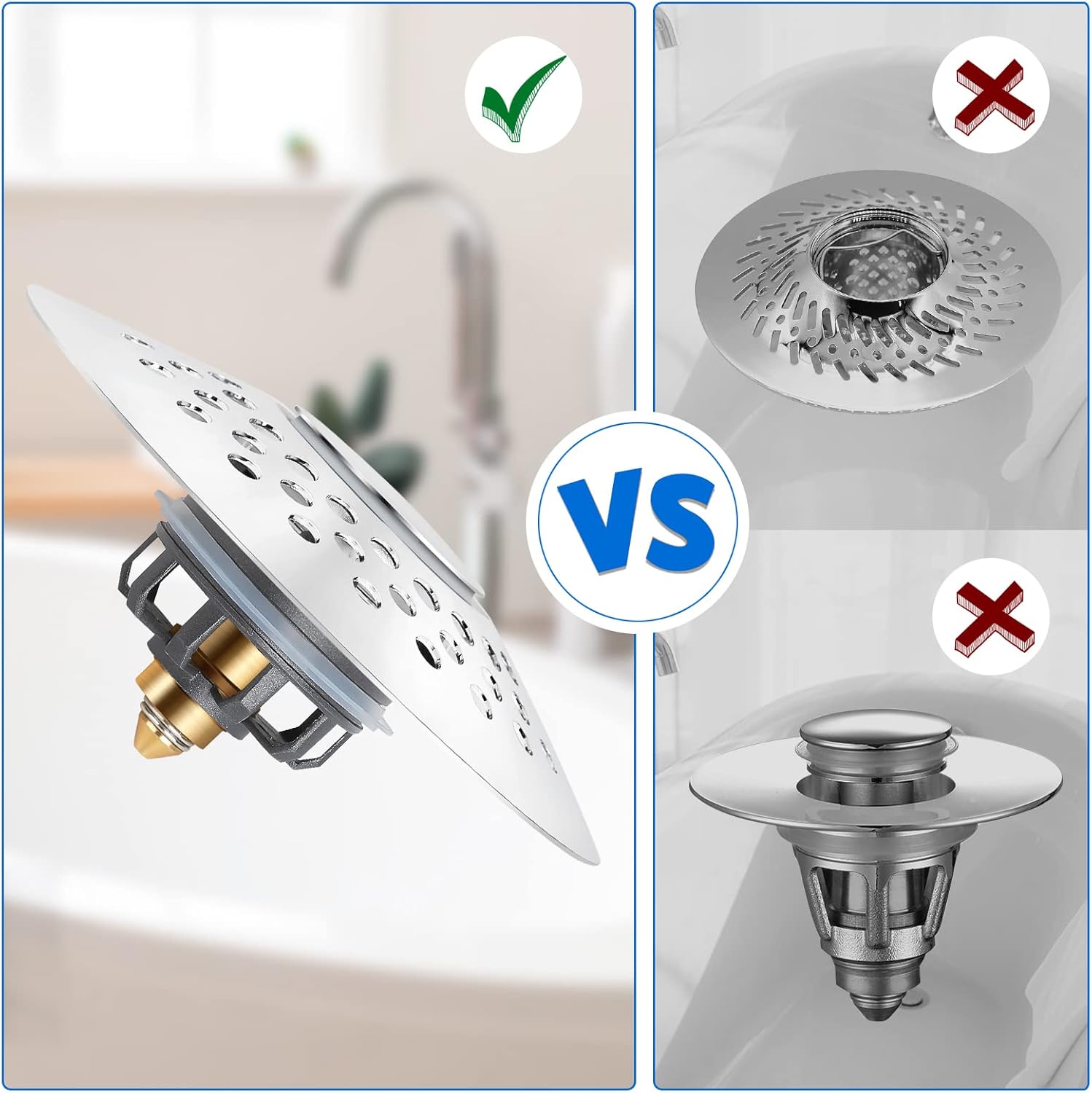 Universal Bathtub Stopper for 1.6-2.0 ”, Bathtub Drain Stoppers with Tub Drain Hair Catcher, Upgraded of Brass Bath Drain Stopper/Pop Up Tub Drain Stopper, Bathroom Tub Stopper for Tub Replacement