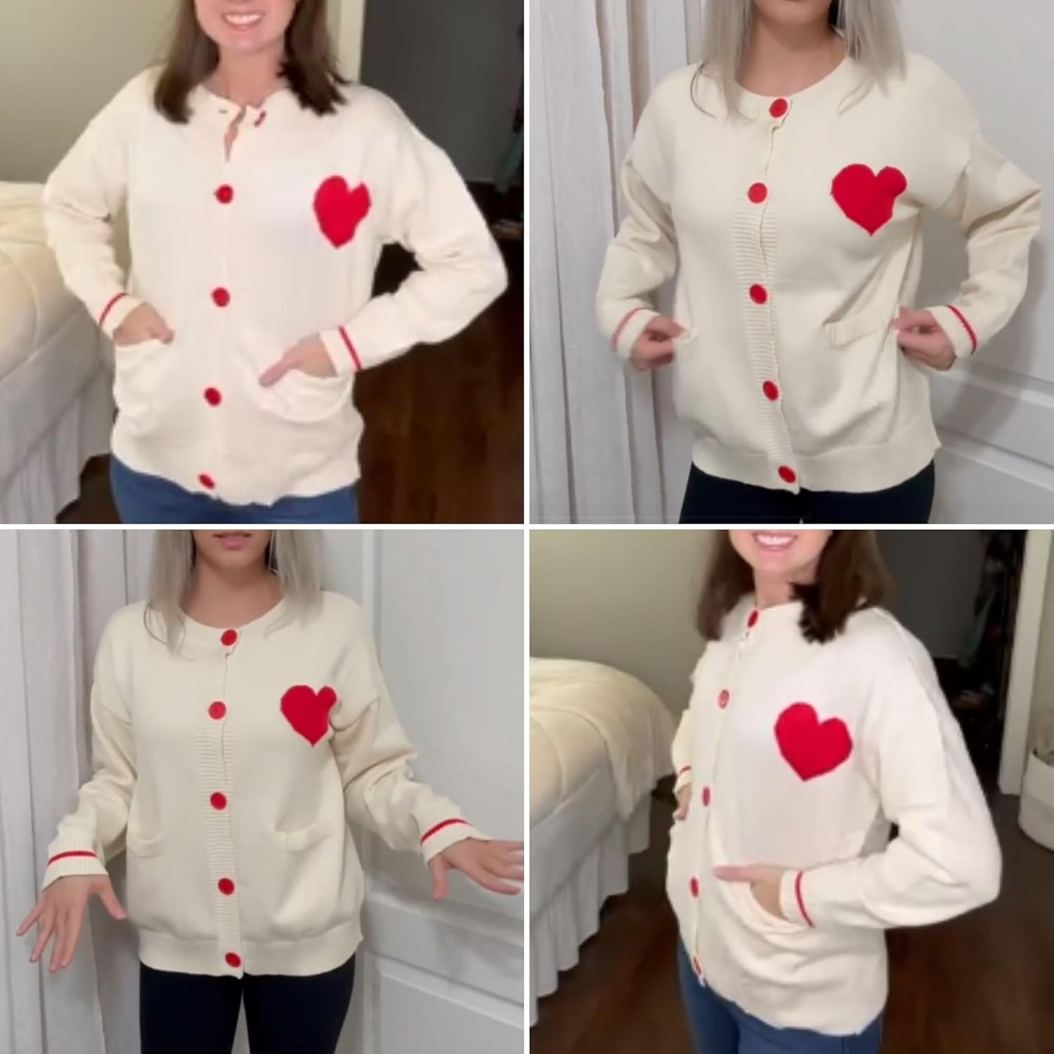 FindThy Women's Cute Cardigan Sweater Kawaii Love Heart Print Y2K Button Knitted Outerwear