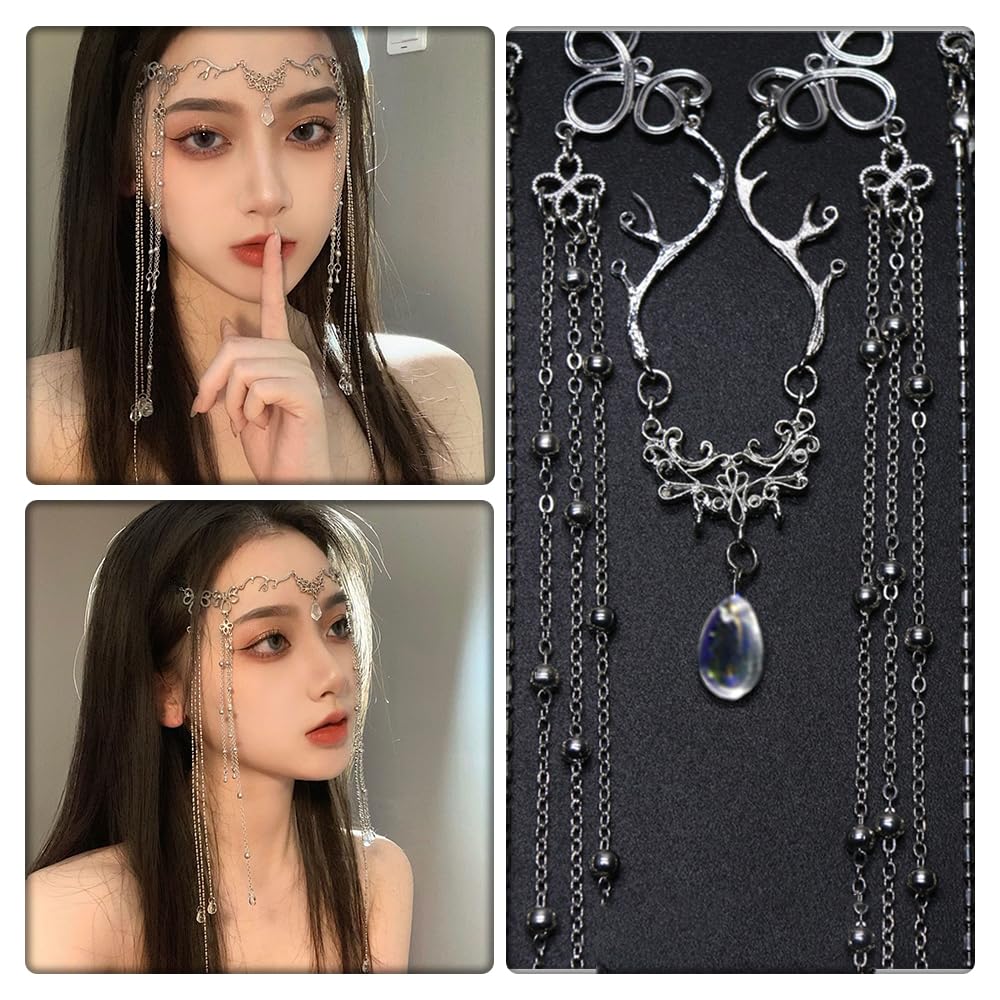 QICSTELAR Silver Crystal Tassel Headband, Elf Princess Headdress - Image 2