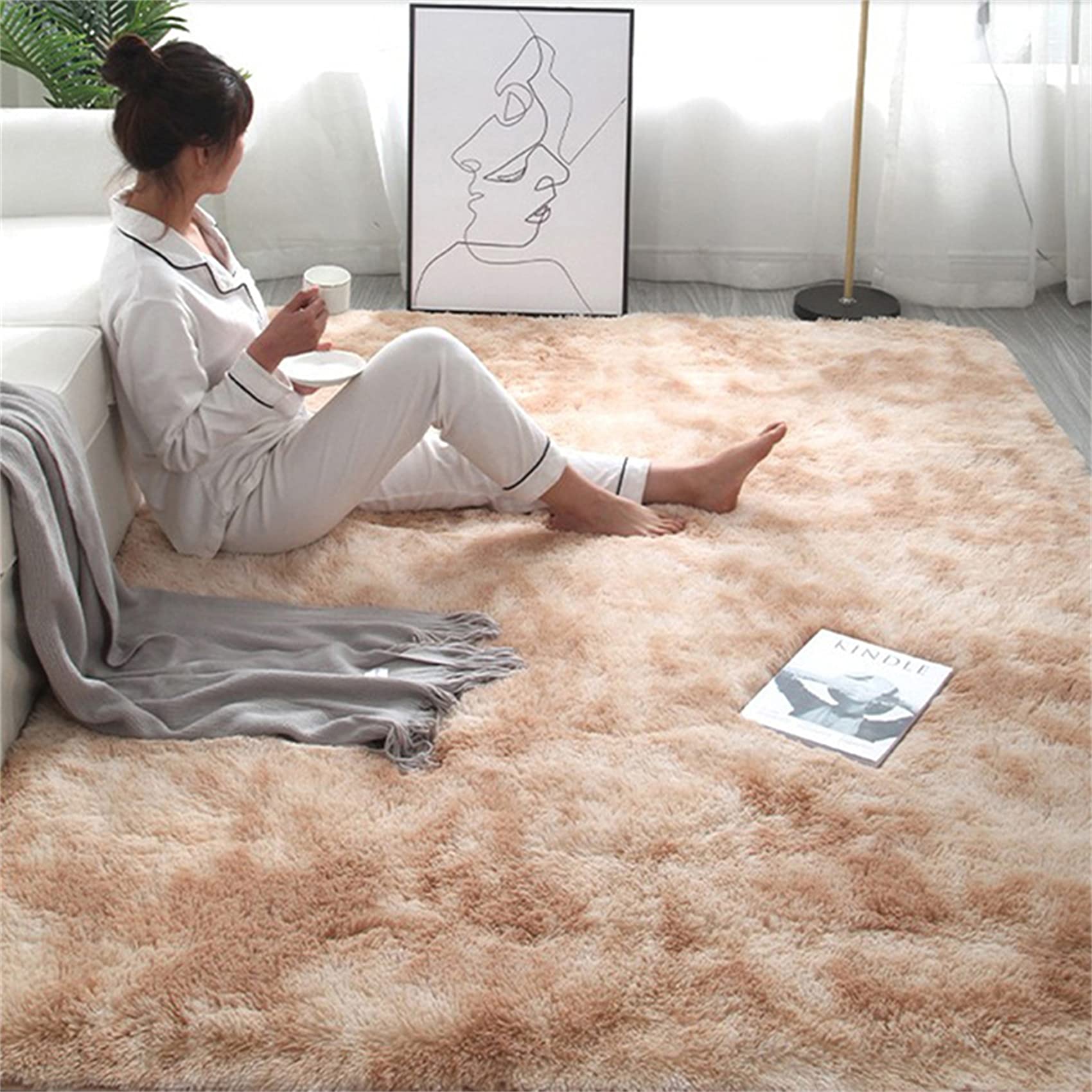 Tapis Moderne Chambre décoration Tapis Moelleux Tapis Moelleux Salon Tapis Doux Salon Tapis antidérapant Chambre Tapis de Sol Tapis,Beige,200x300 cm