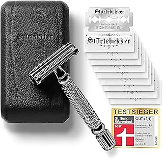 Störtebekker® Premium Rasierhobel Herren Hamburg - Rasierset mit 10 Rasierklingen & Leder-Etui - Nassrasierer Herren inkl. Reise-Etui mit Spiegel - *TESTSIEGER* Stiftung Warentest (12/2024)