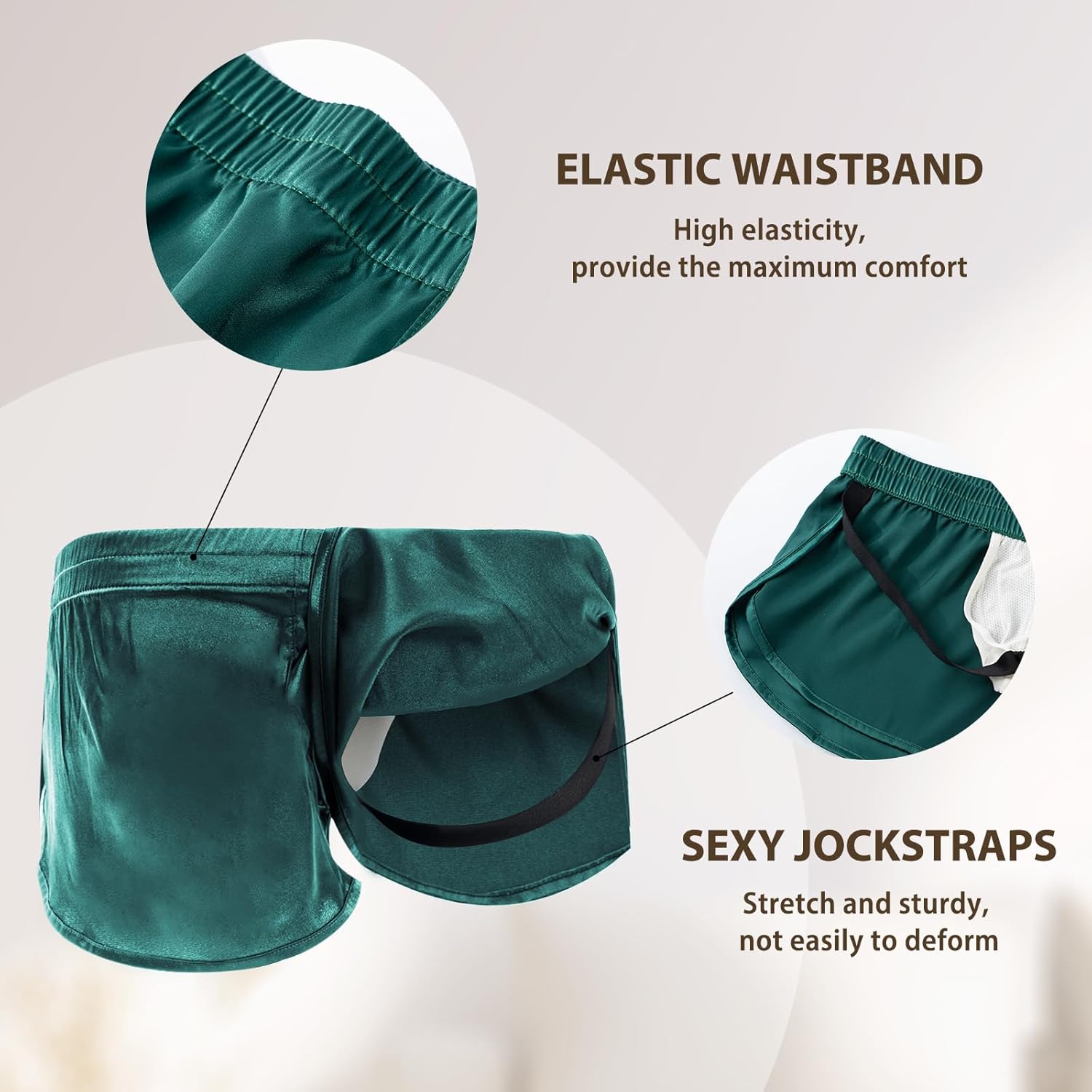 AMY COULEE Mens Sexy Satin Shorts Large Split Side Boxers Silky Pajamas Sleepwear with Pouch Liner - Image 3