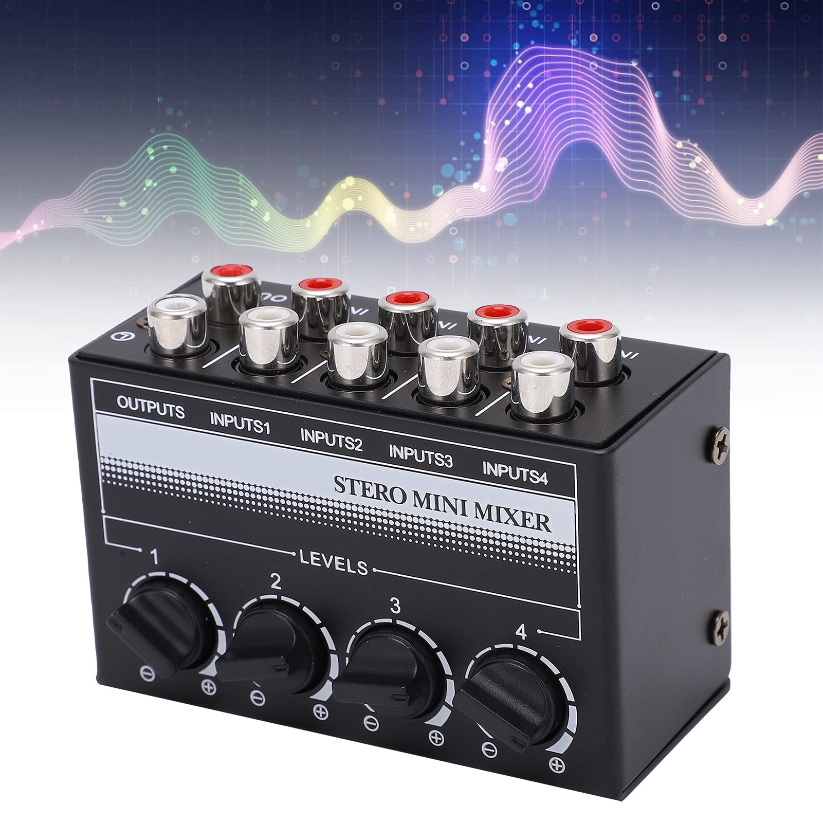 1 in 4 Out Audio Splitter, Anti Interference Stereo Mixer 4 Channel Independent Adjustment -12dB Gain for CD Players for Small Club for Outdoor Performances