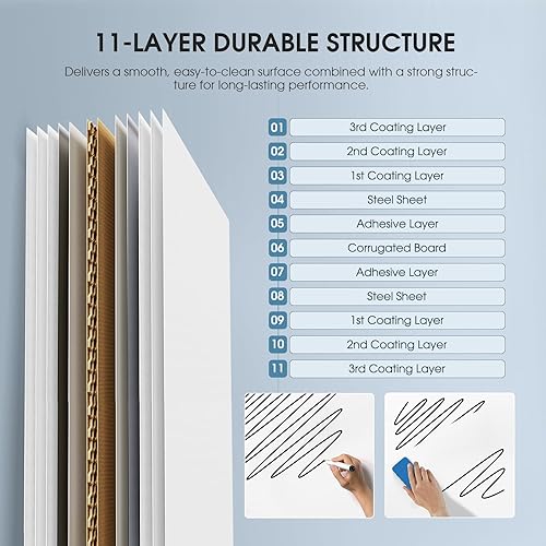 Miniatura 4 de MaxGear Pizarra blanca rodante grande de alta calidad sobre ruedas, 48 x 32 pulgadas, pizarra magnética de borrado en seco de doble cara con