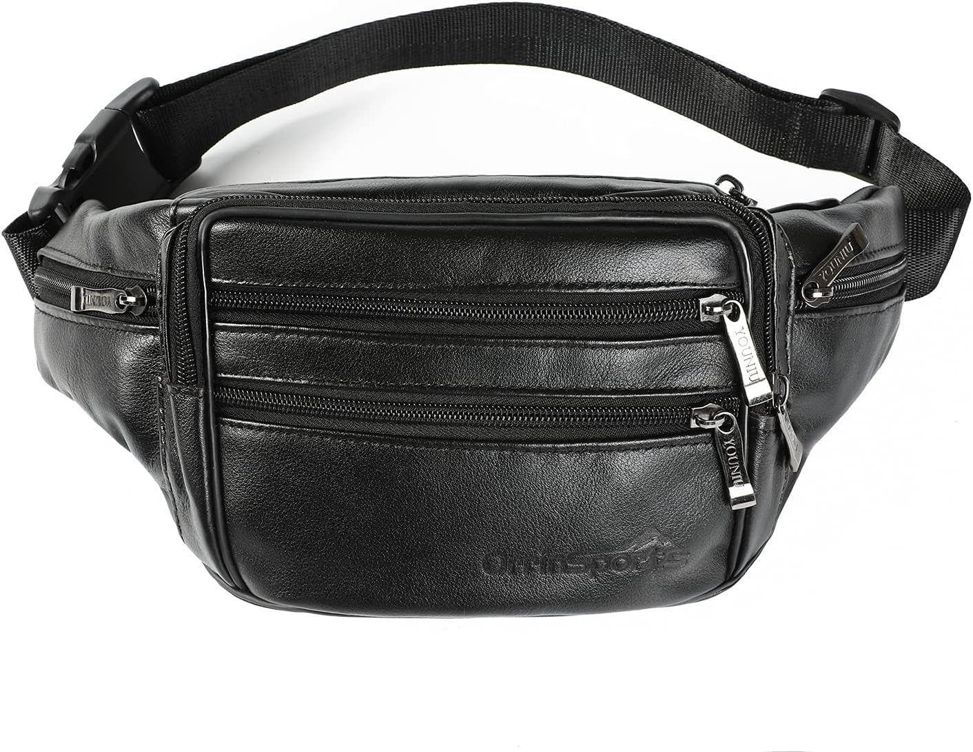Black Leather Fanny Pack for Men Women Genuine Leather Waist Bag Crossbody Belt Bag with Adjustable Strap for Walking Hiking Cycling, 809#black, Large, Fashion