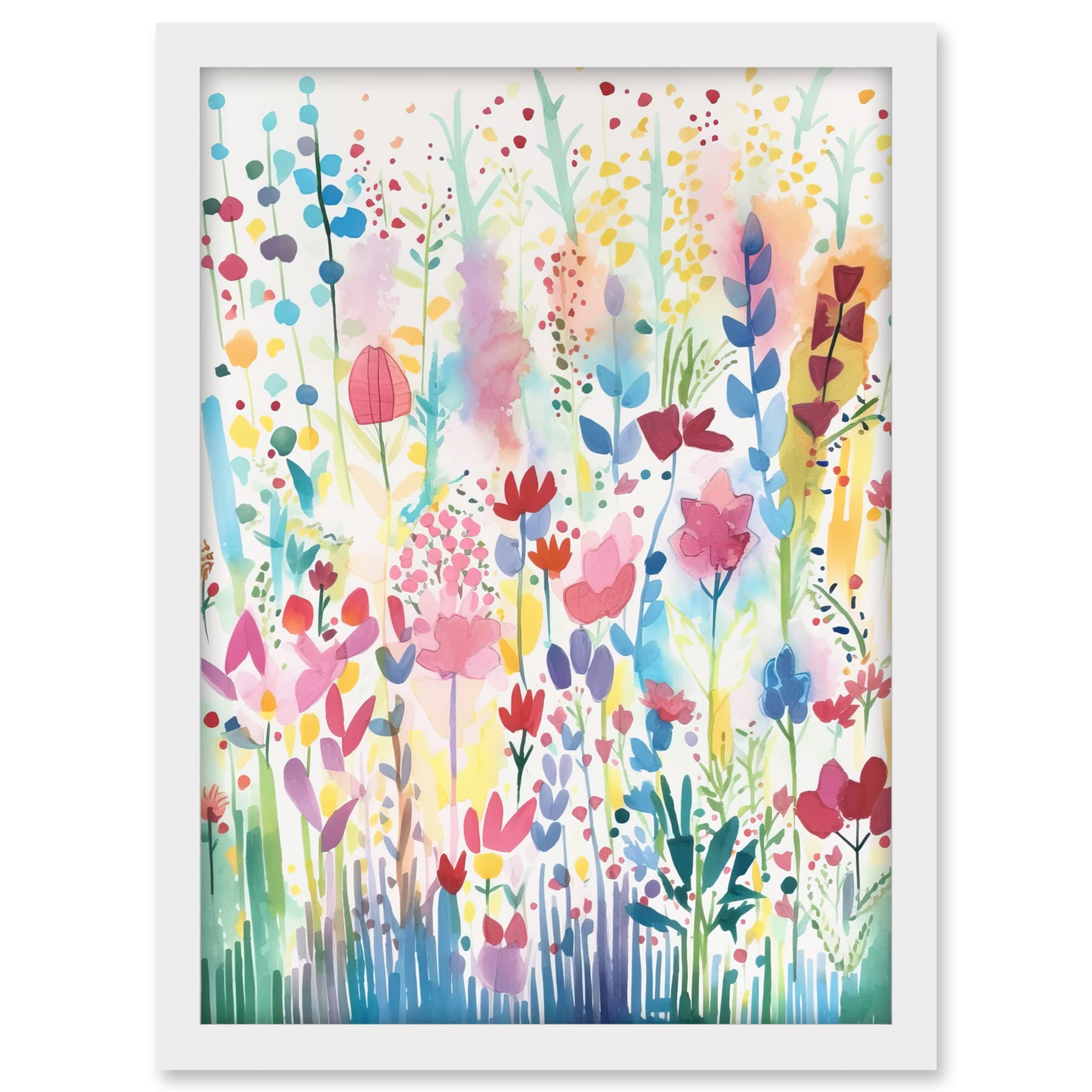Artery8 Soft Pastel Wildflower Floral Folk Art Artwork Framed A3 Wall Art Print