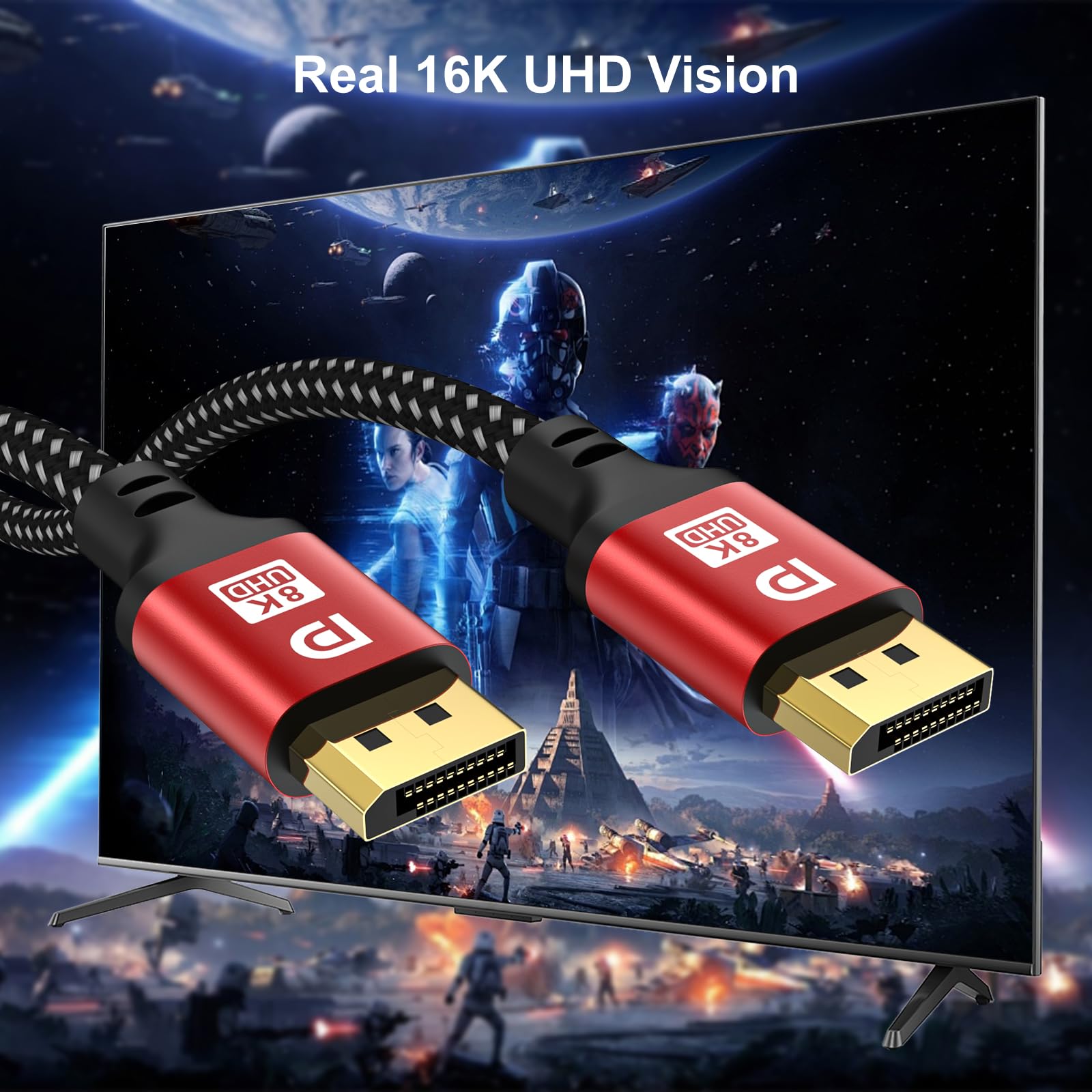 jojobnj DP Cable 1.5ft,DisplayPort 2.1 Cable,High Speed Display Port Cable (16K,10K,8K@60Hz,4K@144Hz,2K@240Hz) HBR3 Support, HDR 4:4:4 / HDR 10 and HDCP 2.2 for Gaming Monitor(Red)