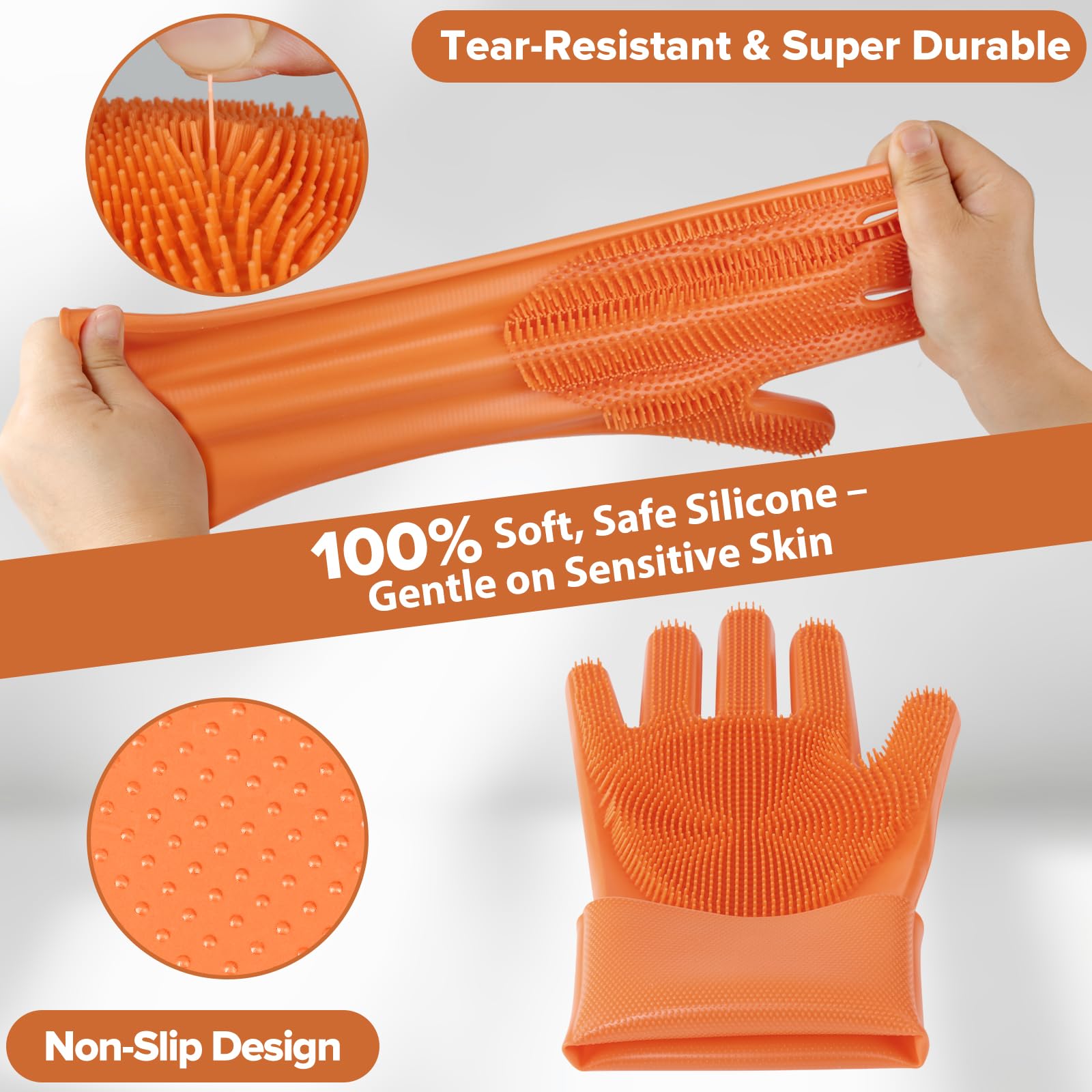 Augwind 6PCS Grooming & Bath Supplies for Dogs, Cats | Dog Washing Gloves | Dog Bath Brush | Dog Shower Brush | Pet Grooming Gloves | Dog Grooming kit | Pet Supplies for Showerhead & Sprayer (Orange) view 4