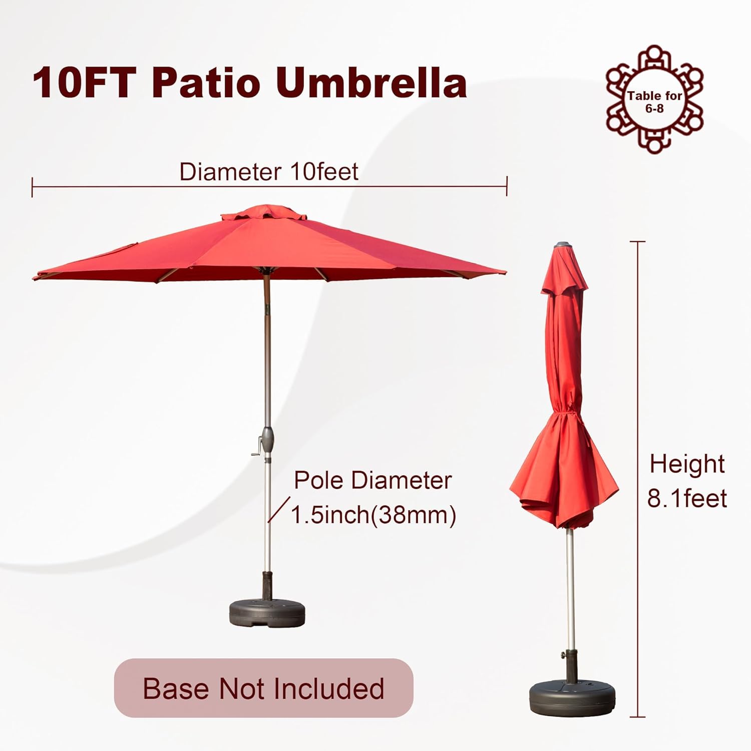 ESPIDOO 10FT Patio Umbrella with Push Button Tilt - 180G Polyester Fabric UV Protection Waterproof Market Sun Umbrella & Crank Lift System for Family Backyard Garden Deck Pool Use - Brick Red Outdoor Table Umbrella with 8 Ribs & Aluminum Pole