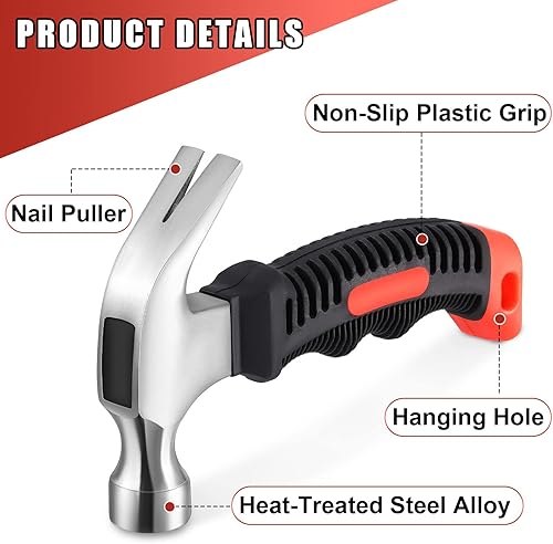 Miniatura 3 de 8 piezas de martillo pequeño de 8 onzas para niños, mujeres y hombres, martillos ligeros de garra derretida a granel con clavos de hardware para