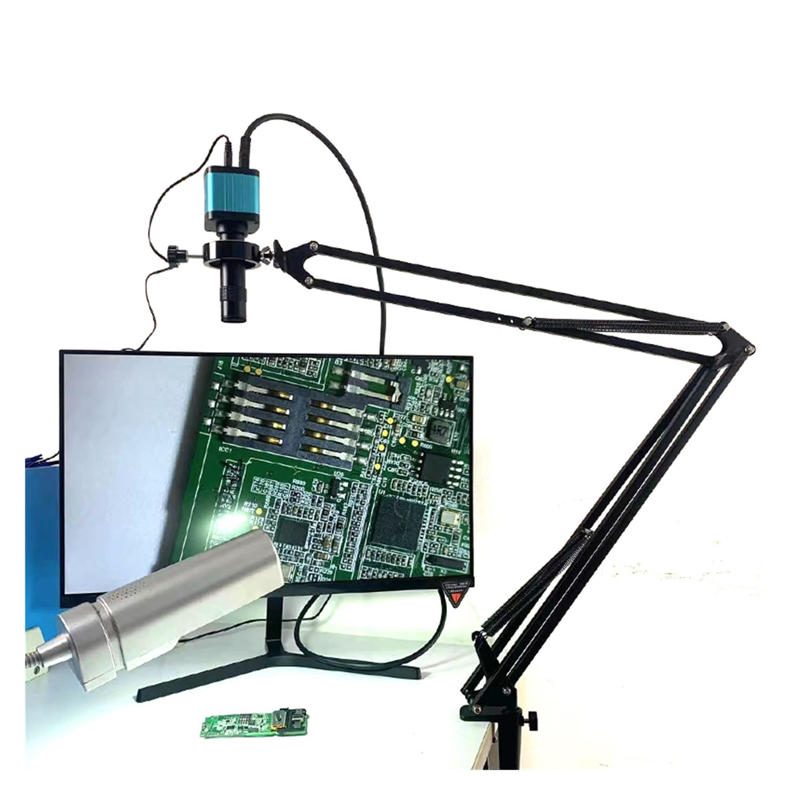 48MP 4K 1080P HDM/I USB Industrial Video Digital Microscope Camera 130X Zoom C Mount Lens Cantilever Stand For Repair Soldering(Brown)