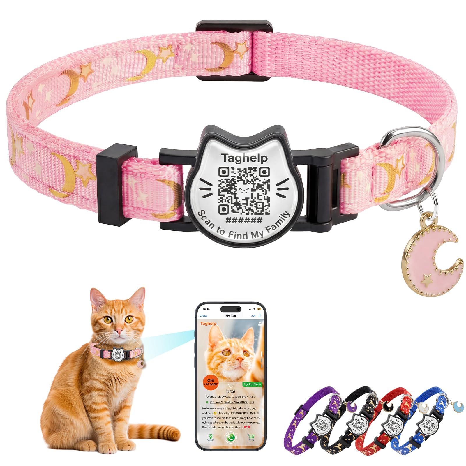 Collier réfléchissant pour chat rose avec gravure personnalisée et boucle de sécurité