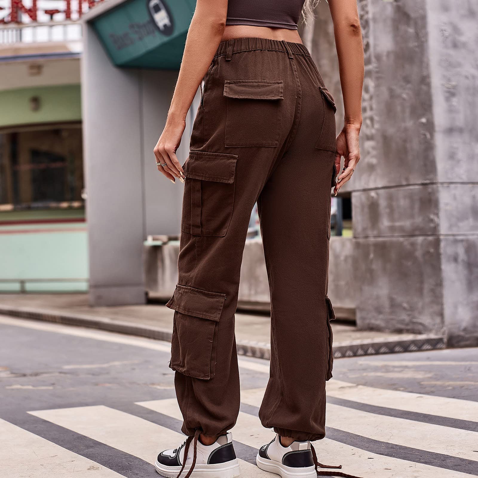 Pantalon Cargo Femme Taille élastique Large Pantalon Femme Baggy Chic Grande Taille MMulti Poches a la Mode Classique Streetwear Sport Casual Sweat Pants