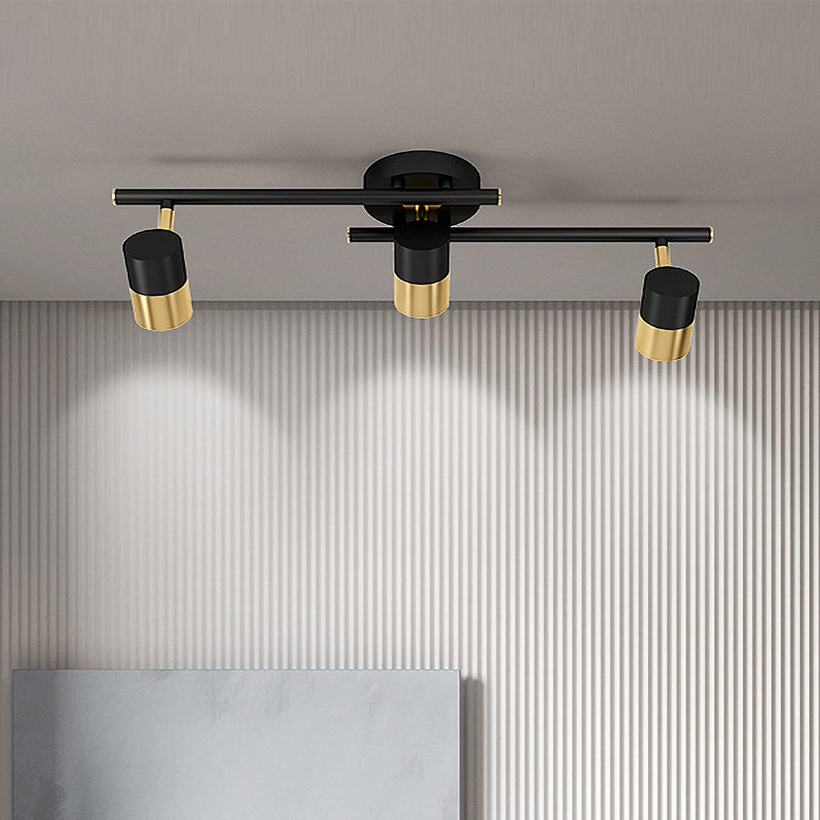 Spot LED Rotatif en Fer forgé Noir doré avec Ampoules GU10 pour éclairage sur Rail pour Salon, Magasin de vêtements, éclairage Commercial, 5 lumières，3 Lights