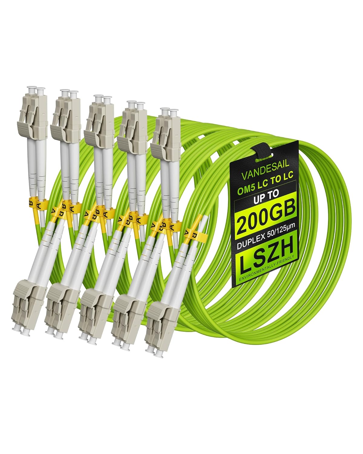 5 Pack OM5 LC to LC Fiber Patch Cable, 1/10/40/100GB Duplex Multimode Fiber Jumper 50/125μm LSZH, OM4/OM3 Compatible for SFP+ Transceiver -1M(3FT) 5pack