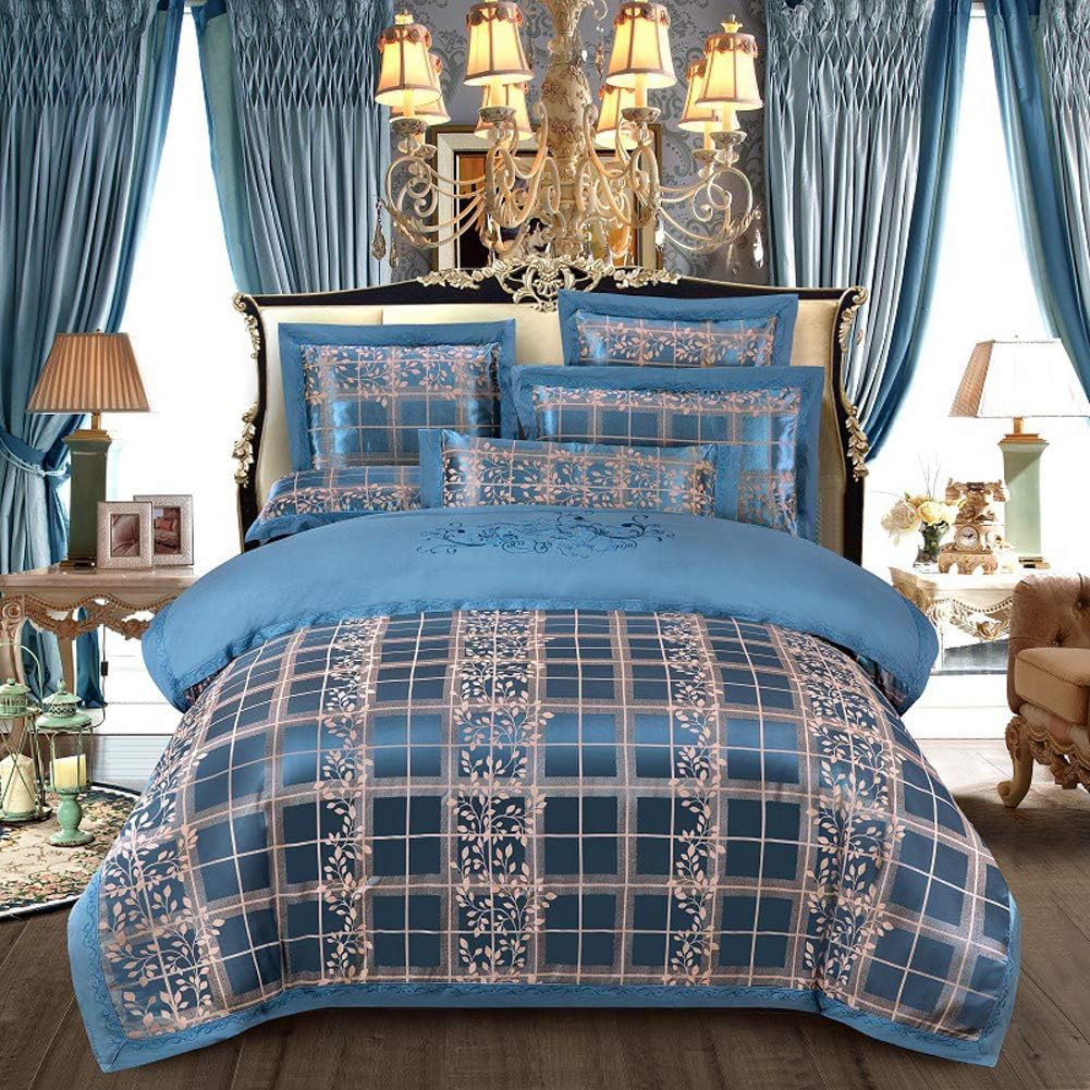 Zange Bedding Luxury Satin Jacquard Bedding Sets Include 1 Duvet Cover 2 Pillowcases 3pcs Double Size