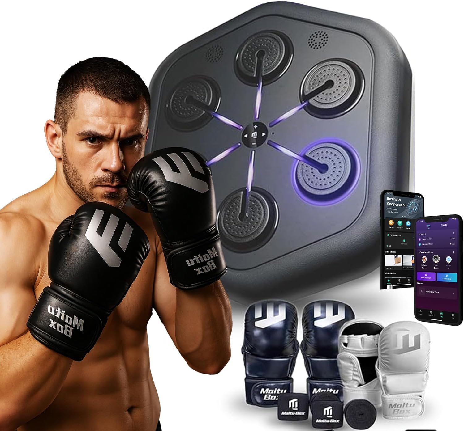 Maitu Smart Music Boxing Machine, Punching Machine with Synced LED Lights,Stereo Sound and APP Control, Wall Mounted Punching for Adults and Kids,Boxing Training Equipment