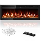 Manastin 50 inch Electric Fireplace in-Wall Recessed and Wall Mounted with Remote Control, 1500/750W Fireplace Heater (60-99°F Thermostat) with 12 Adjustable Color, Timer, Log and Crystal