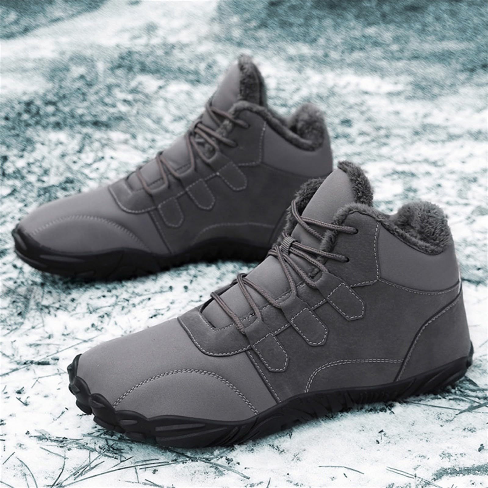 generisch Scarpe invernali a piedi nudi, comode, con calda imbottitura, con ampia scatola per dita a piedi, invernali, da uomo e da donna, con calda imbottitura, grigio., 41 EU