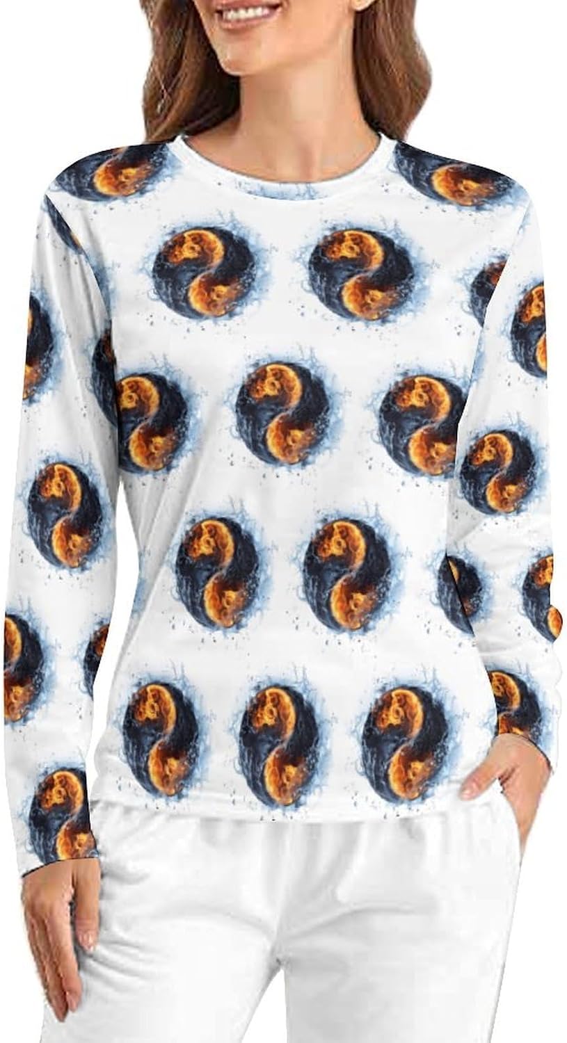 Water Fire Yin And Yang Women's Pajama Top Sleepwear Pajamas Sleep T-Shirt Long Sleeve Shirt Crewneck Tee
