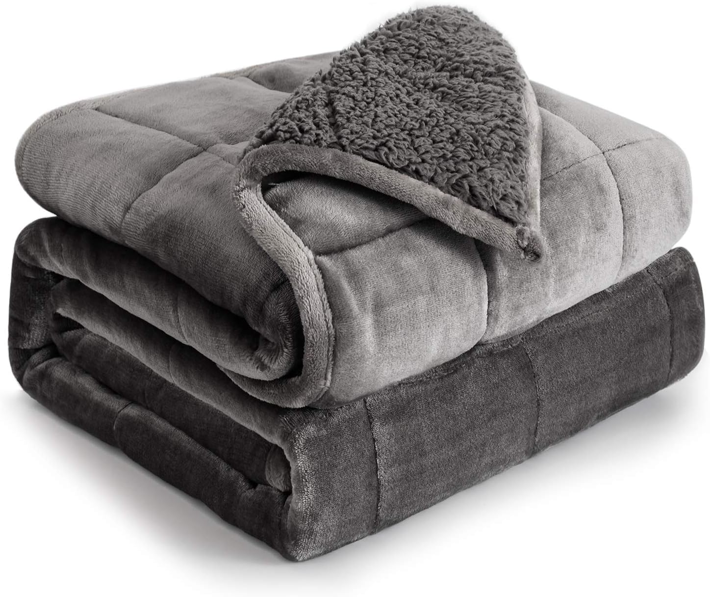 Cottonblue Weighted Blanket for Adults 15lbs Queen King Size Bed 80x87in | Ultra Soft Sherpa Fleece Weighted Blanket Throw for Sleep Calm Relax, Cozy Comfort Grey Heavy Blanket for Bed, Glass Beads