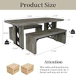 HIPIHOM 3-Piece Dining Table Set for 6-8 People, 70.8'' Rectangle Kitchen Table with 2 Benches for Breakfast Nook, Dining Room Furniture(Grey Table+Bench)