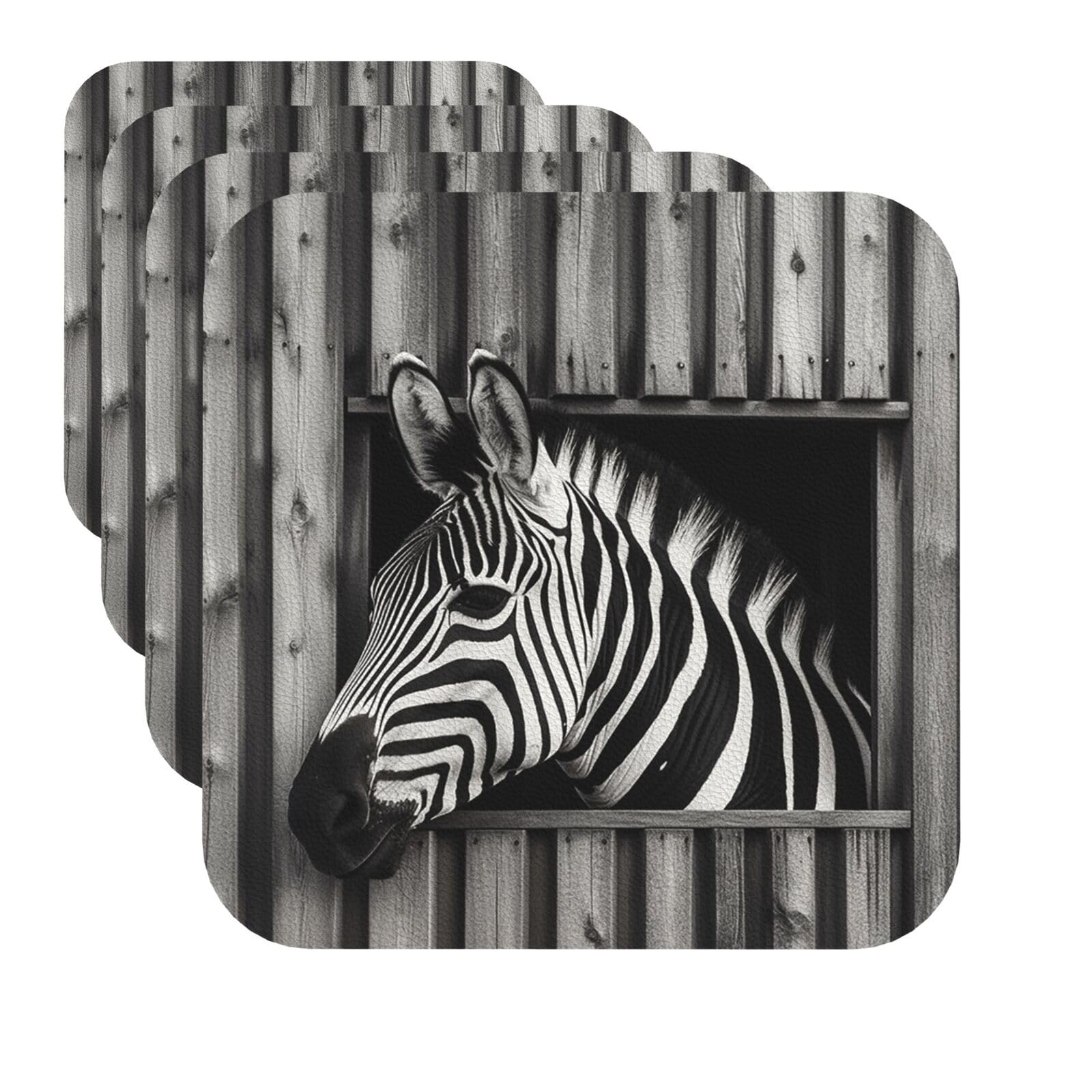 Drink Coasters Set of 4 Quick-Dry Leather Coaster Zebra Pokes Its Head Out Coasters for Drinks Coffee Cup Mat Tabletop Protection Heat Resistant Coaster for Kitchen Bar Office Home Decor