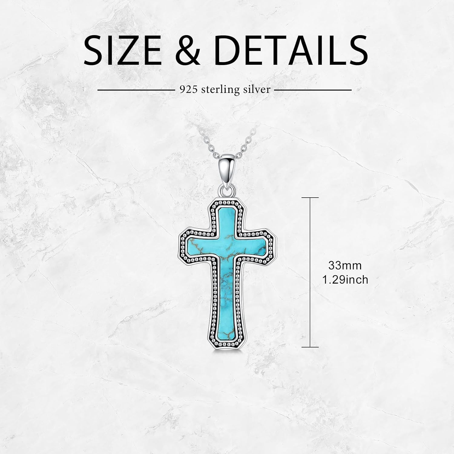 Turquoise Cross Necklace 925 Sterling Silver Turquoise Gemstone Religious Cross Pendant Southwestern Simple Jewelry for Women - Image 5