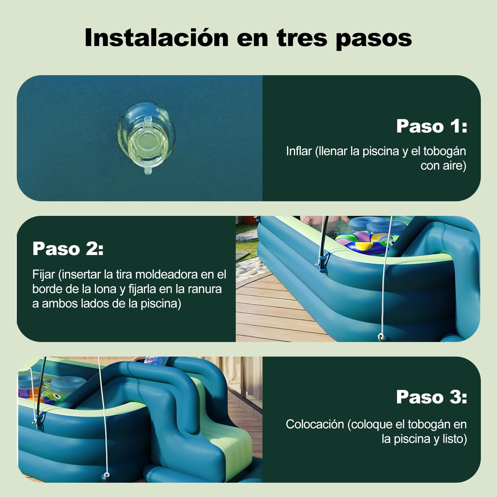 Ergocar Piscina Infantil Hinchable, Piscina Rectangular con Tobogán y Toldo, Piscina para Fiesta AcuáTica De Verano para Niños, Adultos, Familias