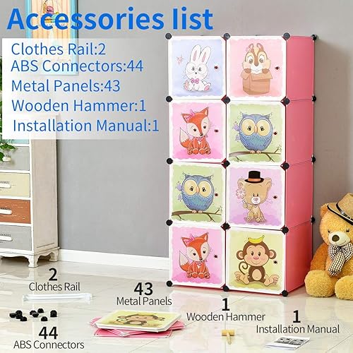 Miniatura 4 de BRIAN &amp; DANY Armario de ropa portátil de dibujos animados, organizador de almacenamiento modular para bricolaje, armario resistente y seguro para