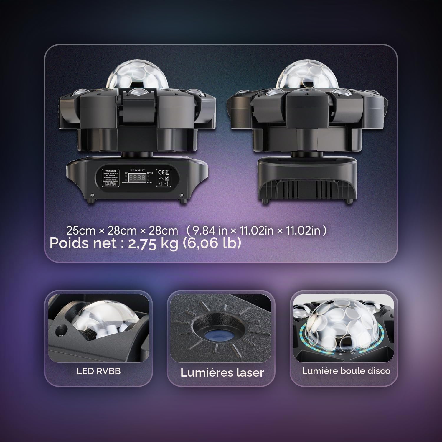 Lyre LED 150W Beam Lumière de scène RGBW avec Télécommande et Boule Disco, éclairage de soirée DJ 25 Canaux Jeux de Lumiere pour Bar, Club, Discothèque, Fête,Disco