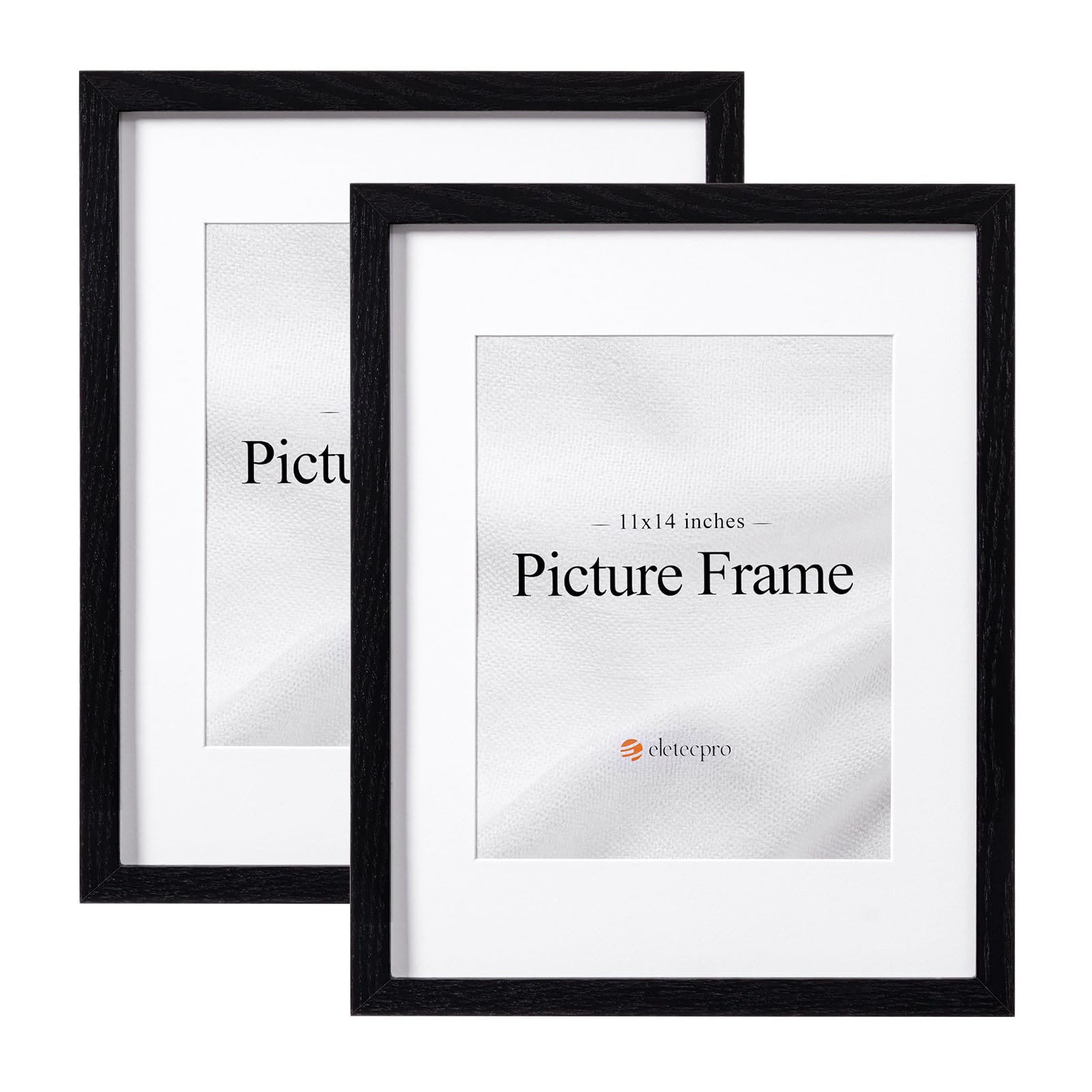 eletecpro 11x14 Picture Frames 2 Pack, Display 8x10 Photo with Mat Made of Oak Wood and Clear Plexiglass, Black Collage Wall Decor in Living Room, Bedroom, Durable Gallery Frame Set for Desk