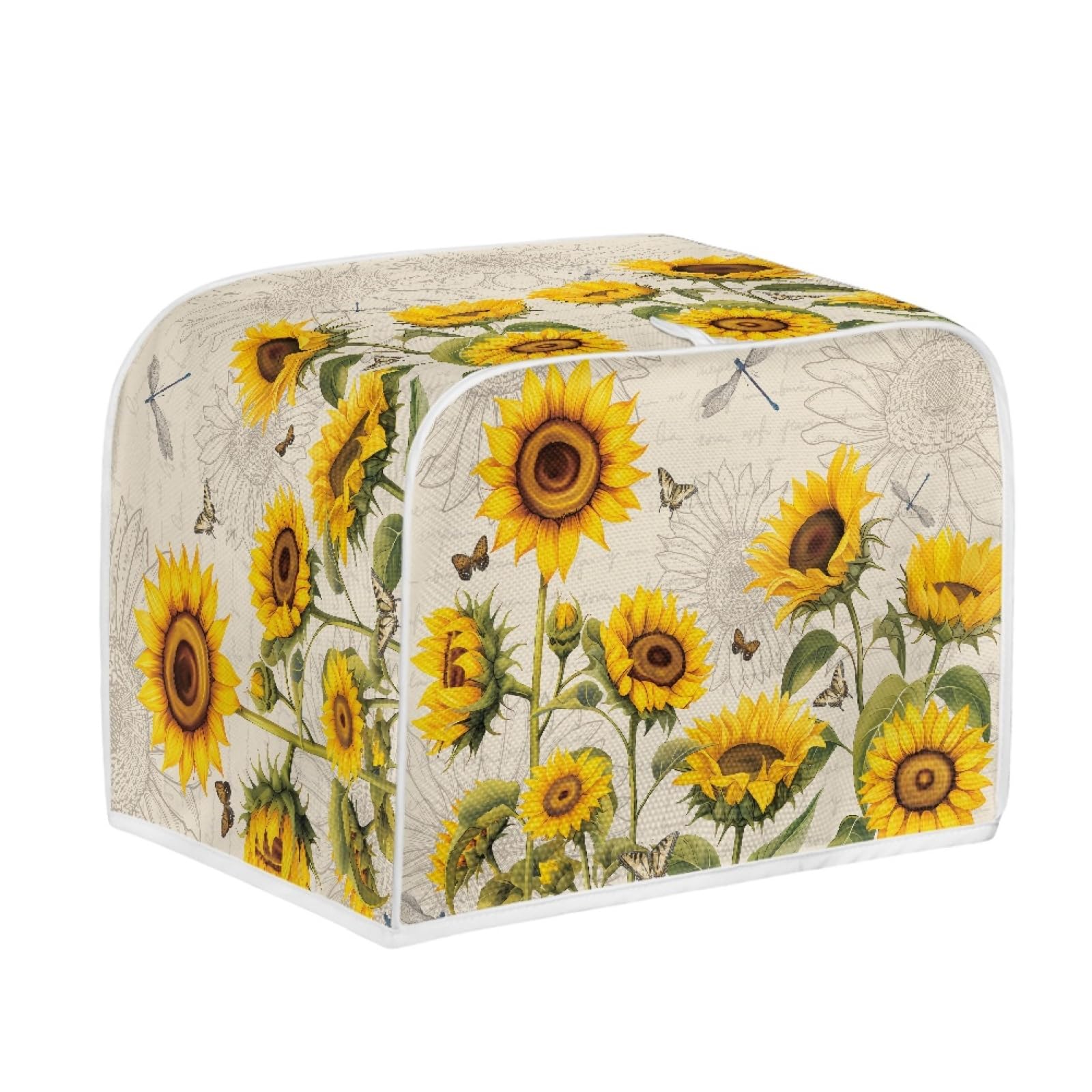 TOADDMOS Toaster Cover, Sunflower Dragonfly Print Kitchen Appliance Dust Protection, Washable 4 Slice Toaster Cover