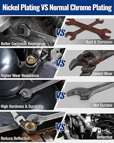 Miniatura 96 de WORKPRO Juego de llaves combinadas de trinquete de cabeza flexible de 8 piezas, SAE 5/16-3/4 pulgadas, 72 dientes, construcción CR-V, niquelado