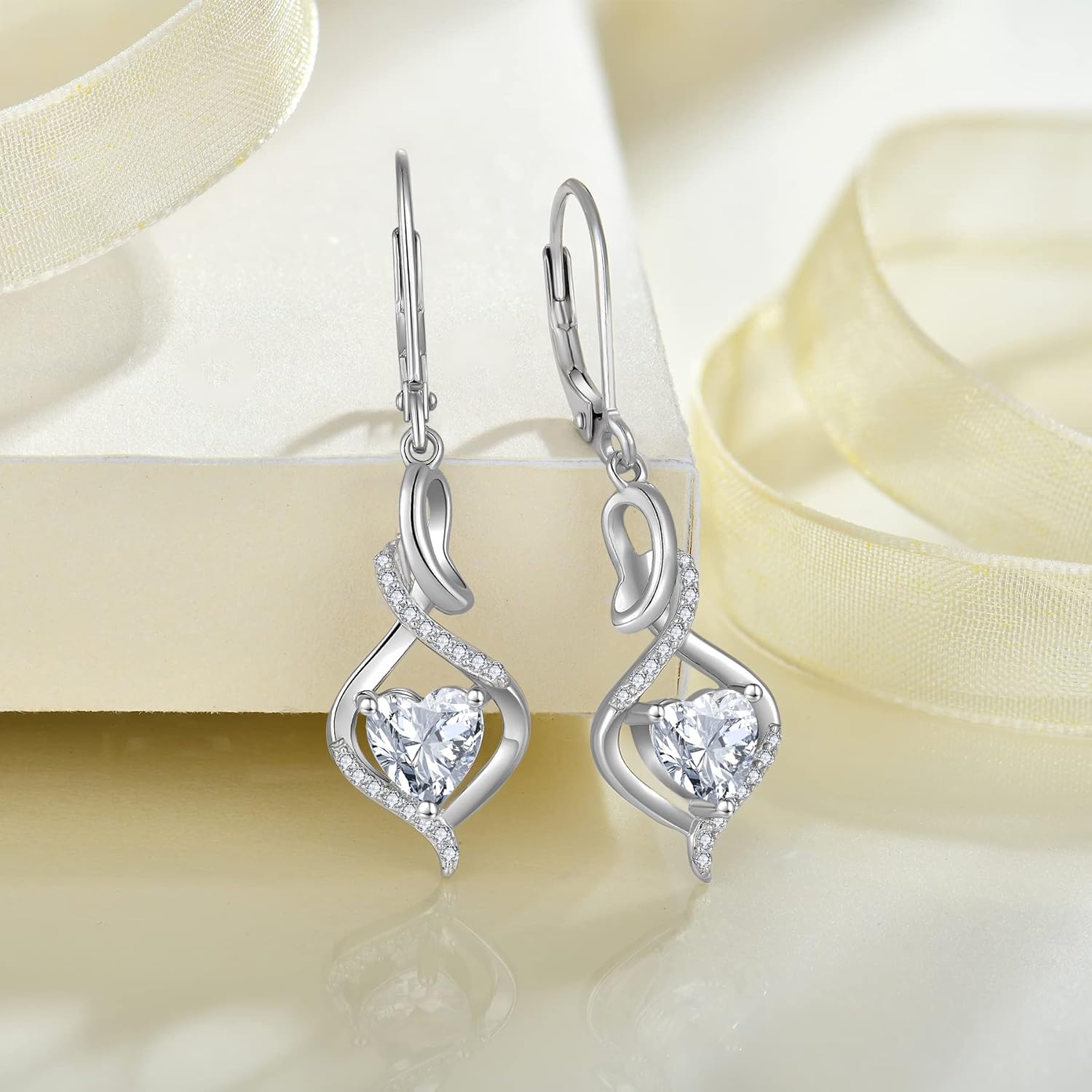 Infinity Dangle Drop Earrings for Women 925 Sterling Silver Leverback Earrings Love Heart Birthstone Jewelry Gifts for Women Wife Girlfriend Mother Daughter Her - Image 4